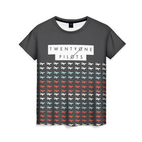 Женская футболка 3D с принтом Twenty One Pilots Planes Brand в Белгороде, 100% полиэфир ( синтетическое хлопкоподобное полотно) | прямой крой, круглый вырез горловины, длина до линии бедер | Тематика изображения на принте: rock | t.o.p. | top | twenty one pilots | рок