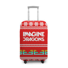 Чехол для чемодана 3D с принтом Праздничный Imagine Dragons в Белгороде, 86% полиэфир, 14% спандекс | двустороннее нанесение принта, прорези для ручек и колес | dragons | imagine | альтернативный | американская | арена | бэн макки | группа | драгонс | дэн | дэн рейнольдс | знак | имеджин | инди | индирок | красный | надпись | новогодний | новый год | поп | праздник