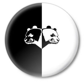 Значок с принтом Панда в Белгороде,  металл | круглая форма, металлическая застежка в виде булавки | бамбук | бамбуковый медведь | белый | голова | два | животное | злость | красная книга | крутой | мишка | оскал | панда | прикольный | тату | цвета | чб | черный | ярость