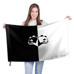 Флаг 3D с принтом Панда в Белгороде, 100% полиэстер | плотность ткани — 95 г/м2, размер — 67 х 109 см. Принт наносится с одной стороны | бамбук | бамбуковый медведь | белый | голова | два | животное | злость | красная книга | крутой | мишка | оскал | панда | прикольный | тату | цвета | чб | черный | ярость