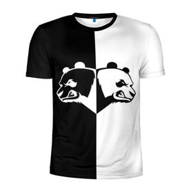 Мужская футболка 3D спортивная с принтом Панда в Белгороде, 100% полиэстер с улучшенными характеристиками | приталенный силуэт, круглая горловина, широкие плечи, сужается к линии бедра | Тематика изображения на принте: бамбук | бамбуковый медведь | белый | голова | два | животное | злость | красная книга | крутой | мишка | оскал | панда | прикольный | тату | цвета | чб | черный | ярость