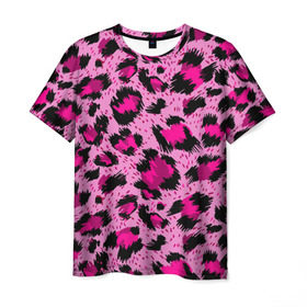 Мужская футболка 3D с принтом Розовый леопард в Белгороде, 100% полиэфир | прямой крой, круглый вырез горловины, длина до линии бедер | гепард | леопард