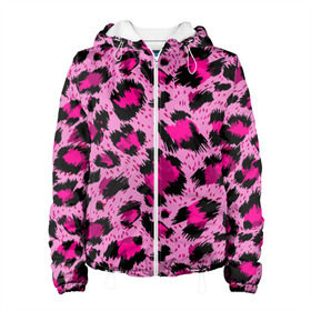 Женская куртка 3D с принтом Розовый леопард в Белгороде, ткань верха — 100% полиэстер, подклад — флис | прямой крой, подол и капюшон оформлены резинкой с фиксаторами, два кармана без застежек по бокам, один большой потайной карман на груди. Карман на груди застегивается на липучку | гепард | леопард