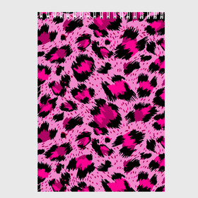 Скетчбук с принтом Розовый леопард в Белгороде, 100% бумага
 | 48 листов, плотность листов — 100 г/м2, плотность картонной обложки — 250 г/м2. Листы скреплены сверху удобной пружинной спиралью | Тематика изображения на принте: гепард | леопард