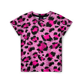 Детская футболка 3D с принтом Розовый леопард в Белгороде, 100% гипоаллергенный полиэфир | прямой крой, круглый вырез горловины, длина до линии бедер, чуть спущенное плечо, ткань немного тянется | Тематика изображения на принте: гепард | леопард