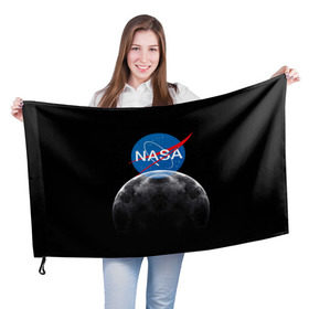 Флаг 3D с принтом NASA MOON в Белгороде, 100% полиэстер | плотность ткани — 95 г/м2, размер — 67 х 109 см. Принт наносится с одной стороны | Тематика изображения на принте: galaxy | moon | nasa | space | астрономия | известные | космос | луна | наса | планет