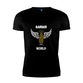 Мужская футболка премиум с принтом Barber world в Белгороде, 92% хлопок, 8% лайкра | приталенный силуэт, круглый вырез ворота, длина до линии бедра, короткий рукав | барбер | барбершоп | цирюльник