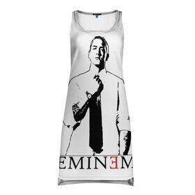 Платье-майка 3D с принтом Eminem в Белгороде, 100% полиэстер | полуприлегающий силуэт, широкие бретели, круглый вырез горловины, удлиненный подол сзади. | actor | american rapper | composer | eminem | music | rap | record producer | актёр | американский | композитор | музыка | музыкальный продюсер | рэп | рэпер