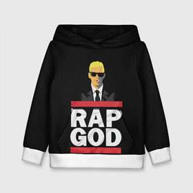 Детская толстовка 3D с принтом Rap God Eminem в Белгороде, 100% полиэстер | двухслойный капюшон со шнурком для регулировки, мягкие манжеты на рукавах и по низу толстовки, спереди карман-кенгуру с мягким внутренним слоем | actor | american rapper | composer | eminem | music | rap | rap god | record producer |   | актёр | американский | композитор | музыка | музыкальный продюсер | рэп | рэпер