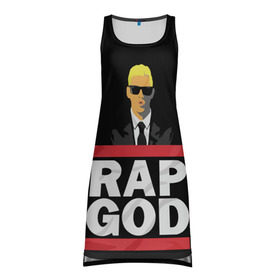 Платье-майка 3D с принтом Rap God Eminem в Белгороде, 100% полиэстер | полуприлегающий силуэт, широкие бретели, круглый вырез горловины, удлиненный подол сзади. | actor | american rapper | composer | eminem | music | rap | rap god | record producer |   | актёр | американский | композитор | музыка | музыкальный продюсер | рэп | рэпер