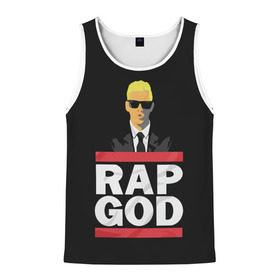 Мужская майка 3D с принтом Rap God Eminem в Белгороде, 100% полиэстер | круглая горловина, приталенный силуэт, длина до линии бедра. Пройма и горловина окантованы тонкой бейкой | actor | american rapper | composer | eminem | music | rap | rap god | record producer |   | актёр | американский | композитор | музыка | музыкальный продюсер | рэп | рэпер