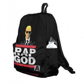 Рюкзак 3D с принтом Rap God Eminem в Белгороде, 100% полиэстер | лямки с регулируемой длиной, сверху петелька, чтобы рюкзак можно было повесить на вешалку. Основное отделение закрывается на молнию, как и внешний карман. Внутри два дополнительных кармана, один из которых закрывается на молнию. По бокам два дополнительных кармашка | actor | american rapper | composer | eminem | music | rap | rap god | record producer |   | актёр | американский | композитор | музыка | музыкальный продюсер | рэп | рэпер