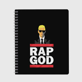 Тетрадь с принтом Rap God Eminem в Белгороде, 100% бумага | 48 листов, плотность листов — 60 г/м2, плотность картонной обложки — 250 г/м2. Листы скреплены сбоку удобной пружинной спиралью. Уголки страниц и обложки скругленные. Цвет линий — светло-серый
 | actor | american rapper | composer | eminem | music | rap | rap god | record producer |   | актёр | американский | композитор | музыка | музыкальный продюсер | рэп | рэпер