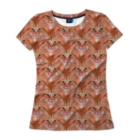 Женская футболка 3D с принтом Рыжик в Белгороде, 100% полиэфир ( синтетическое хлопкоподобное полотно) | прямой крой, круглый вырез горловины, длина до линии бедер | кот | кошка | пушистик | рыжий | рыжик | текстура