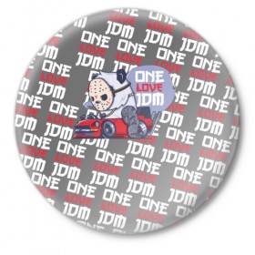 Значок с принтом ONE LOVE JDM в Белгороде,  металл | круглая форма, металлическая застежка в виде булавки | Тематика изображения на принте: 