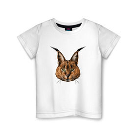 Детская футболка хлопок с принтом Каракал (рысь) в Белгороде, 100% хлопок | круглый вырез горловины, полуприлегающий силуэт, длина до линии бедер | животные | каракал | киса | кот | котенок | котик | кошка | рысь | хищник