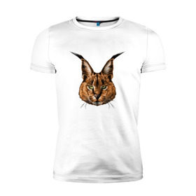 Мужская футболка премиум с принтом Каракал (рысь) в Белгороде, 92% хлопок, 8% лайкра | приталенный силуэт, круглый вырез ворота, длина до линии бедра, короткий рукав | животные | каракал | киса | кот | котенок | котик | кошка | рысь | хищник