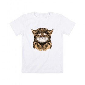 Детская футболка хлопок с принтом Котёнок в Белгороде, 100% хлопок | круглый вырез горловины, полуприлегающий силуэт, длина до линии бедер | cat | животные | киса | кот | котенок | котик | кошка | сон | спит
