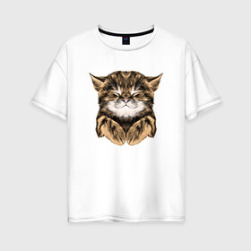 Женская футболка хлопок Oversize с принтом Котёнок в Белгороде, 100% хлопок | свободный крой, круглый ворот, спущенный рукав, длина до линии бедер
 | cat | животные | киса | кот | котенок | котик | кошка | сон | спит