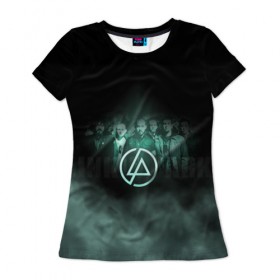 Женская футболка 3D с принтом Группа Linkin Park в Белгороде, 100% полиэфир ( синтетическое хлопкоподобное полотно) | прямой крой, круглый вырез горловины, длина до линии бедер | chester bennington | linkin park | беннингтон честер | линкин парк | майк