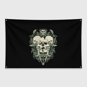 Флаг-баннер с принтом Смотритель за миром в Белгороде, 100% полиэстер | размер 67 х 109 см, плотность ткани — 95 г/м2; по краям флага есть четыре люверса для крепления | ад | арт | дьявол | кости | монстр | пламя | традиция | узор | череп