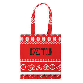 Сумка 3D повседневная с принтом Праздничный Led Zeppelin в Белгороде, 100% полиэстер | Плотность: 200 г/м2; Размер: 34×35 см; Высота лямок: 30 см | led zeppelin | блюз | группа | джимми пейдж | джон генри бонэм | джон пол джонс | знак | красный | лед зепелен | лед зеппелин | метал | надпись | новогодний | новый год | праздник | роберт плант | рождество