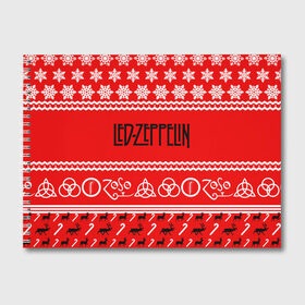 Альбом для рисования с принтом Праздничный Led Zeppelin в Белгороде, 100% бумага
 | матовая бумага, плотность 200 мг. | led zeppelin | блюз | группа | джимми пейдж | джон генри бонэм | джон пол джонс | знак | красный | лед зепелен | лед зеппелин | метал | надпись | новогодний | новый год | праздник | роберт плант | рождество