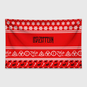 Флаг-баннер с принтом Праздничный Led Zeppelin в Белгороде, 100% полиэстер | размер 67 х 109 см, плотность ткани — 95 г/м2; по краям флага есть четыре люверса для крепления | led zeppelin | блюз | группа | джимми пейдж | джон генри бонэм | джон пол джонс | знак | красный | лед зепелен | лед зеппелин | метал | надпись | новогодний | новый год | праздник | роберт плант | рождество