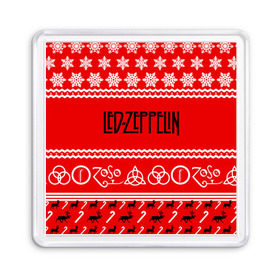 Магнит 55*55 с принтом Праздничный Led Zeppelin в Белгороде, Пластик | Размер: 65*65 мм; Размер печати: 55*55 мм | Тематика изображения на принте: led zeppelin | блюз | группа | джимми пейдж | джон генри бонэм | джон пол джонс | знак | красный | лед зепелен | лед зеппелин | метал | надпись | новогодний | новый год | праздник | роберт плант | рождество