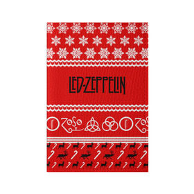 Обложка для паспорта матовая кожа с принтом Праздничный Led Zeppelin в Белгороде, натуральная матовая кожа | размер 19,3 х 13,7 см; прозрачные пластиковые крепления | led zeppelin | блюз | группа | джимми пейдж | джон генри бонэм | джон пол джонс | знак | красный | лед зепелен | лед зеппелин | метал | надпись | новогодний | новый год | праздник | роберт плант | рождество