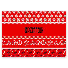 Поздравительная открытка с принтом Праздничный Led Zeppelin в Белгороде, 100% бумага | плотность бумаги 280 г/м2, матовая, на обратной стороне линовка и место для марки
 | Тематика изображения на принте: led zeppelin | блюз | группа | джимми пейдж | джон генри бонэм | джон пол джонс | знак | красный | лед зепелен | лед зеппелин | метал | надпись | новогодний | новый год | праздник | роберт плант | рождество