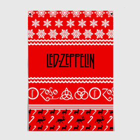 Постер с принтом Праздничный Led Zeppelin в Белгороде, 100% бумага
 | бумага, плотность 150 мг. Матовая, но за счет высокого коэффициента гладкости имеет небольшой блеск и дает на свету блики, но в отличии от глянцевой бумаги не покрыта лаком | led zeppelin | блюз | группа | джимми пейдж | джон генри бонэм | джон пол джонс | знак | красный | лед зепелен | лед зеппелин | метал | надпись | новогодний | новый год | праздник | роберт плант | рождество