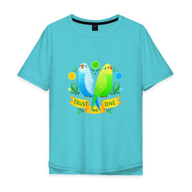 Мужская футболка хлопок Oversize с принтом Попугаи арт в Белгороде, 100% хлопок | свободный крой, круглый ворот, “спинка” длиннее передней части | волнистый попугай | джунгли | попугай