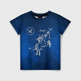 Детская футболка 3D с принтом Стрелец в Белгороде, 100% гипоаллергенный полиэфир | прямой крой, круглый вырез горловины, длина до линии бедер, чуть спущенное плечо, ткань немного тянется | Тематика изображения на принте: sagittarius | звезды | знаки зодиака | космос | созвездие | стрелец
