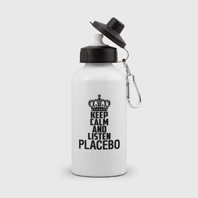 Бутылка спортивная с принтом Keep calm and listen Placebo в Белгороде, металл | емкость — 500 мл, в комплекте две пластиковые крышки и карабин для крепления | 