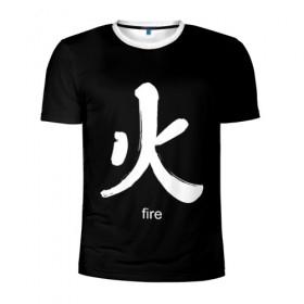 Мужская футболка 3D спортивная с принтом symbol fire в Белгороде, 100% полиэстер с улучшенными характеристиками | приталенный силуэт, круглая горловина, широкие плечи, сужается к линии бедра | japan | знак | иероглифы | китай | надписи | символ | япония