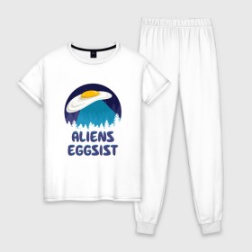 Женская пижама хлопок с принтом НЛО яйца в Белгороде, 100% хлопок | брюки и футболка прямого кроя, без карманов, на брюках мягкая резинка на поясе и по низу штанин | инопланетяне | нло | секретные материалы | яйца
