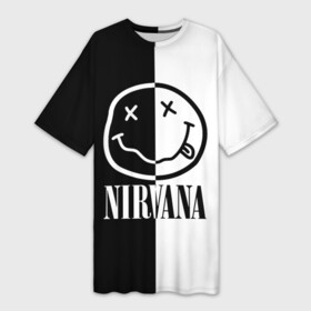 Платье-футболка 3D с принтом Nirvana в Белгороде,  |  | cobain | kurt | nirvana | альтернативный | гранж | грол | группа | дональд | кобейн | курт | музыка | музыкант | надпись | нервана | нирвана | новоселич | певец | рок | смайл | смайлик | солист | язык