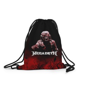 Рюкзак-мешок 3D с принтом Megadeth в Белгороде, 100% полиэстер | плотность ткани — 200 г/м2, размер — 35 х 45 см; лямки — толстые шнурки, застежка на шнуровке, без карманов и подкладки | 