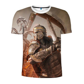 Мужская футболка 3D спортивная с принтом For Honor в Белгороде, 100% полиэстер с улучшенными характеристиками | приталенный силуэт, круглая горловина, широкие плечи, сужается к линии бедра | Тематика изображения на принте: воин | меч | оружия | солдат | шлем