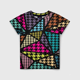 Детская футболка 3D с принтом Цветная геометрия в Белгороде, 100% гипоаллергенный полиэфир | прямой крой, круглый вырез горловины, длина до линии бедер, чуть спущенное плечо, ткань немного тянется | abstraction | geometry | абстракция | геометрия | грань | краски | кубик | кубики | линии | мозаика | разноцветные | ребро | текстура | тени | узор