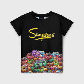 Детская футболка 3D с принтом SIMPSONS в Белгороде, 100% гипоаллергенный полиэфир | прямой крой, круглый вырез горловины, длина до линии бедер, чуть спущенное плечо, ткань немного тянется | simpsons | еда | пончики | симпсоны