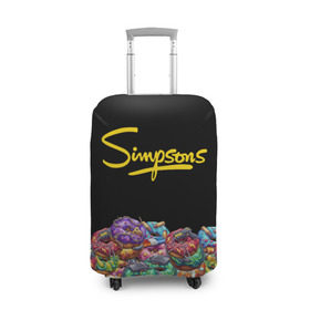 Чехол для чемодана 3D с принтом SIMPSONS в Белгороде, 86% полиэфир, 14% спандекс | двустороннее нанесение принта, прорези для ручек и колес | simpsons | еда | пончики | симпсоны
