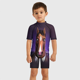 Детский купальный костюм 3D с принтом BoJack в Белгороде, Полиэстер 85%, Спандекс 15% | застежка на молнии на спине | bojack horseman | конь боджек | лошадь боджек
