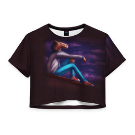 Женская футболка 3D укороченная с принтом BoJack в Белгороде, 100% полиэстер | круглая горловина, длина футболки до линии талии, рукава с отворотами | bojack horseman | конь боджек | лошадь боджек