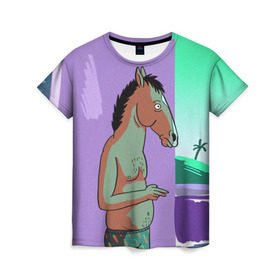 Женская футболка 3D с принтом BoJack в Белгороде, 100% полиэфир ( синтетическое хлопкоподобное полотно) | прямой крой, круглый вырез горловины, длина до линии бедер | bojack horseman | конь боджек | лошадь боджек