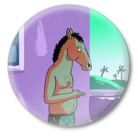 Значок с принтом BoJack в Белгороде,  металл | круглая форма, металлическая застежка в виде булавки | Тематика изображения на принте: bojack horseman | конь боджек | лошадь боджек