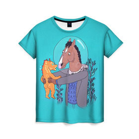 Женская футболка 3D с принтом BoJack в Белгороде, 100% полиэфир ( синтетическое хлопкоподобное полотно) | прямой крой, круглый вырез горловины, длина до линии бедер | bojack horseman | конь боджек | лошадь боджек