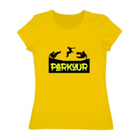 Женская футболка хлопок с принтом parkour в Белгороде, 100% хлопок | прямой крой, круглый вырез горловины, длина до линии бедер, слегка спущенное плечо | extreme | jumping | parkour | speed | urban | опасность | паркур | прыжки | риск | скорость | экстрим