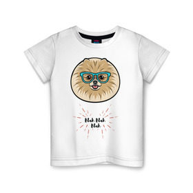 Детская футболка хлопок с принтом Blah blah blah в Белгороде, 100% хлопок | круглый вырез горловины, полуприлегающий силуэт, длина до линии бедер | Тематика изображения на принте: домашние животные | немецкий шпиц | пес | собака
